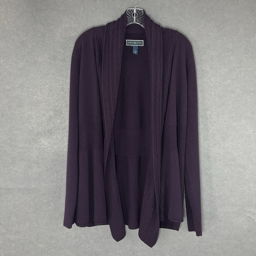 Karen Scott Cardigan Womens Sz L Purple Open Front Shawl Lightweight Casual